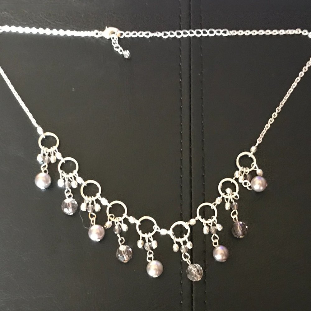 Women Necklace Silver Tone Fashion Jewelry Purple - Picture 4 of 9